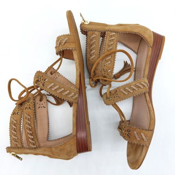 Coach Gladiator Women's Wedge Sz 7B Brown Suede Sandals Natural Hobo Chic Hippie - Picture 7 of 11